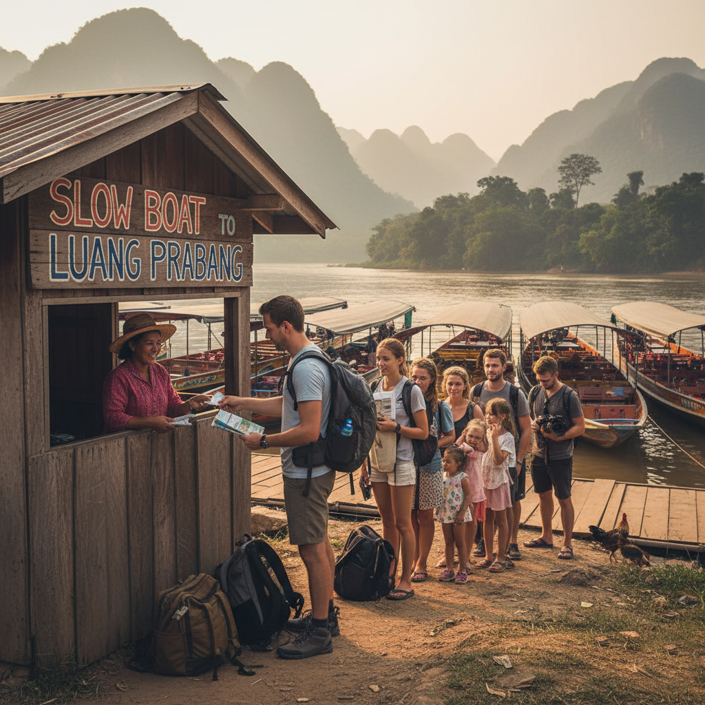 Buying Tickets to Slow Boats - Laos Visa and Travel Tours Chiang Rai to Luang Prabang Slow Boat