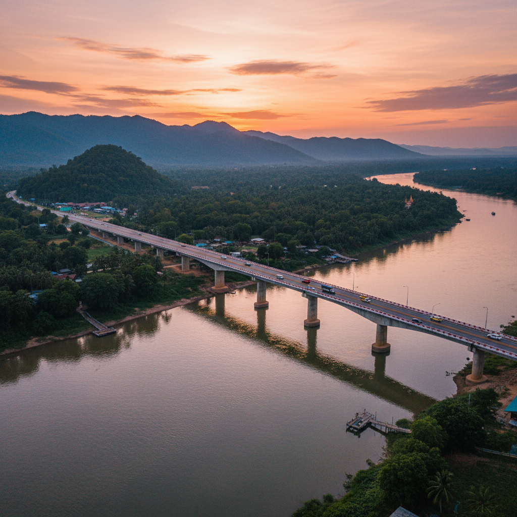 Top Filter - Grid - Laos Visa and Travel Tours View of the Friendship Bridge connecting Chiang Khong and Huay Xai.