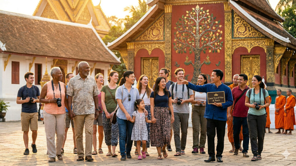 laos-group-tour-temple - Laos Visa and Travel Tours Laos group tour visiting a temple