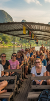 Scenic view of travelers crossing the Mekong River from Chiang Rai to Laos